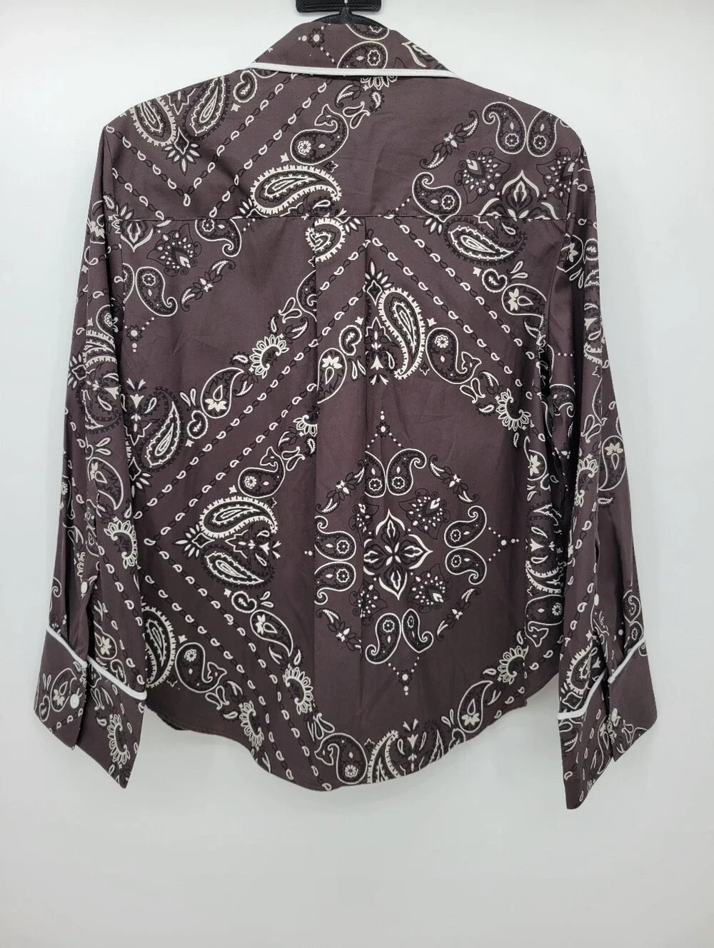 Madewell The Signature Y-Neck Shirt in Poplin NZ678 Size S Brown And White